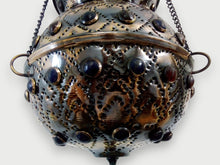 Load image into Gallery viewer, BR34 Handmade Vintage Islamic MISHKAH Brass Hanging Lamp Jeweled Hearts Pattern
