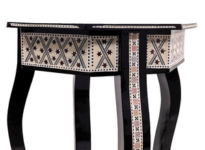 W155 BL Mother of Pearl Moroccan Corner Wood Octagonal Table Black End Coffee