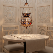 Load image into Gallery viewer, BR34 Handmade Vintage Islamic MISHKAH Brass Hanging Lamp Jeweled Hearts Pattern