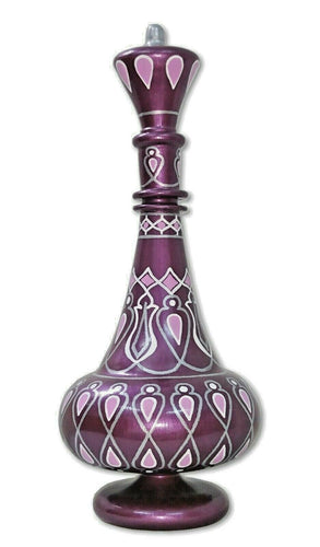 LJ466 Hand Painted MouthBlown Glass Arabesque Purple Magenta Jeannie Bottle