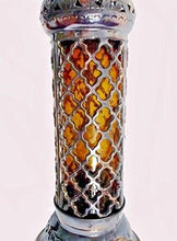 Load image into Gallery viewer, BR53 Cast Brass Handmade Net Table Lamp with Amber Glass Shade