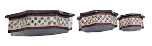 J77 Gorgeous Mother of Pearl Mosaic Egyptian Brown Jewelry Boxes Set of Three