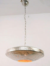 Load image into Gallery viewer, B294 Round Pie Tin Moroccan Silver Filigrain Lampshade LED Hanging Lamp
