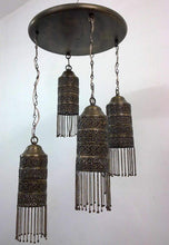 Load image into Gallery viewer, BR223 Antique Style Ceiling Fixture 4 Shades Moroccan Brass Chandelier
