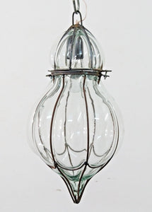 B278 Mouth-Blown Clear Glass Pumpkin Wrought Iron Hanging Lamp