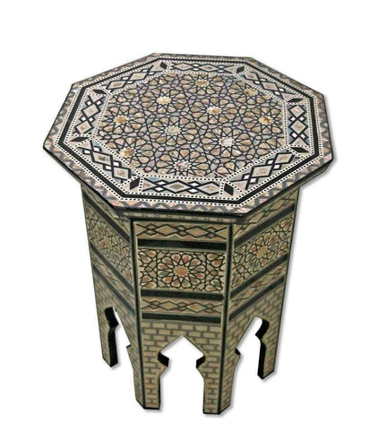 W112 Mother of Pearl Octagonal Corner Wood Table Arabesque End Coffee Trinket