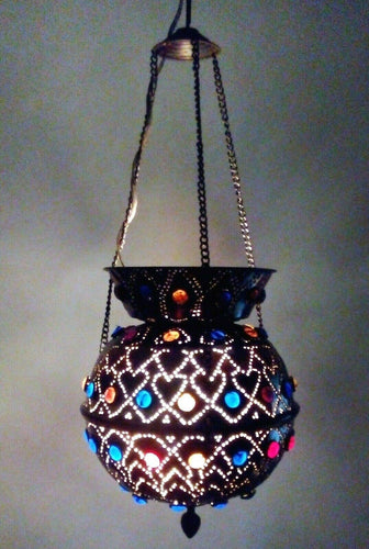 BR34Z Aladdin Arabian Egyptian Handmade Brass Hanging LampHEARTS PATTERN