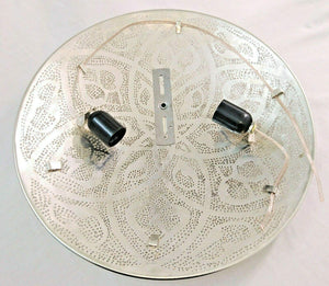 BM16 Circle Round Tin Moroccan Silver Flush Mount Ceiling Light Fixture LED Lamp