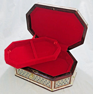 J70 Gorgeous Mother of Pearl Mosaic Trinket Octagonal Egyptian Chest Jewelry Box