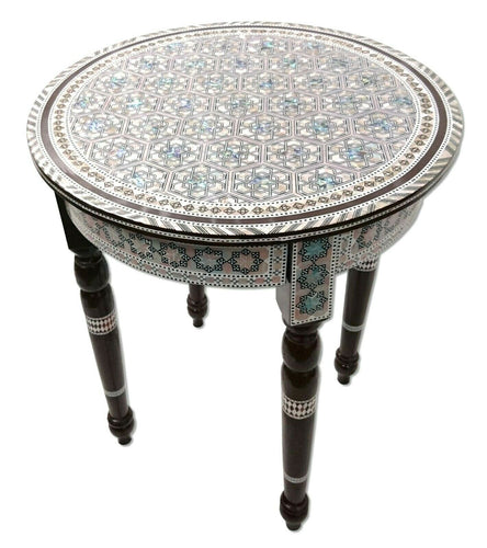 W170 Mother of Pearl Moroccan Corner Wood High Round Side Coffee Brown Table