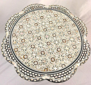 W76 Mother Of Pearl Handcrafted Inlay Art round Moroccan End Table