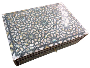 J80W XXL Mother of Pearl Mosaic Chest Egyptian Rectangular Jewelry Box