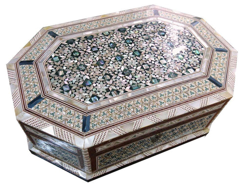 J70 Gorgeous Mother of Pearl Mosaic Trinket Octagonal Egyptian Chest Jewelry Box