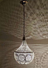 Load image into Gallery viewer, BR425 Silver Plated Tin Filigrain Oriental Hanging Cone Pierced LED Lampshade