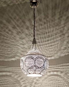 BR425 Silver Plated Tin Filigrain Oriental Hanging Cone Pierced LED Lampshade