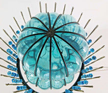 Load image into Gallery viewer, B290 Mouth-Blown Turquoise Glass Wrought Iron Beaded Chandelier Hanging Lamp