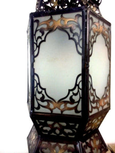 B221 Large Hexagonal Moroccan Lamp with White Frosted Glass