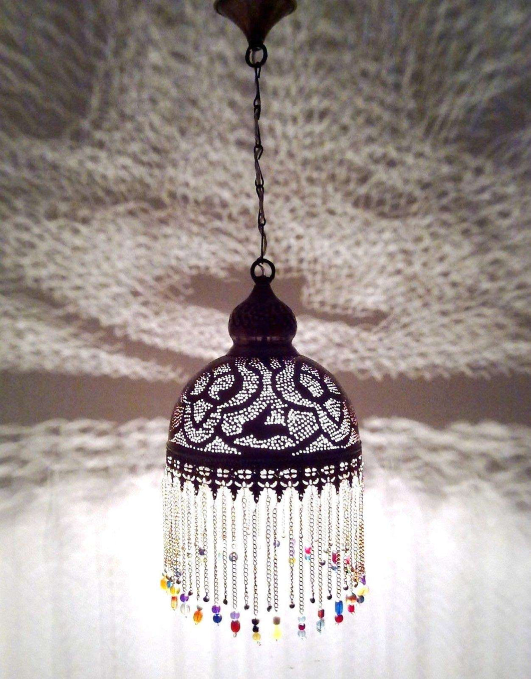 BR386 Handcrafted Beaded Moroccan Mosaic Hanging Brass Lampshade