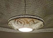 Load image into Gallery viewer, B294 Round Pie Tin Moroccan Silver Filigrain Lampshade LED Hanging Lamp