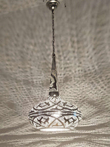 BR419 Tin Moroccan Filingrain Mosaic Silver Lampshade Hanging Lamp