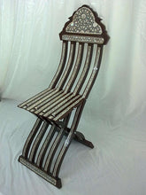 Load image into Gallery viewer, W15B Gorgeous Mother of Pearl Inlaid Folding Wood Brown Chair