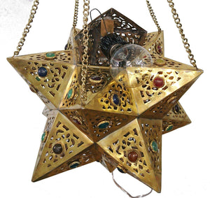 BR354 Handmade Brass Egyptian Moroccan Jeweled Star Pendant Hanging Lamp