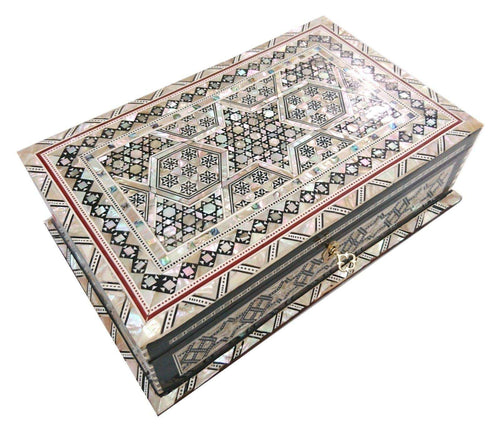 J87 Mother of Pearl Mosaic Trinket Egyptian Rectangular Velvet Jewelry Box