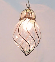 Load image into Gallery viewer, B277 Mouth-Blown Clear Glass Spiral Wrought Iron Hanging Lamp