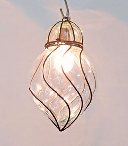 B277 Mouth-Blown Clear Glass Spiral Wrought Iron Hanging Lamp