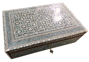 J81 XXL Mother of Pearl Mosaic Chest Egyptian Rectangular Jewelry Box