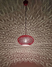 Load image into Gallery viewer, B260R Round Pie Tin Moroccan Red Lampshade Hanging Lamp Peacock Tail Shadow