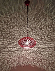 B260R Round Pie Tin Moroccan Red Lampshade Hanging Lamp Peacock Tail Shadow