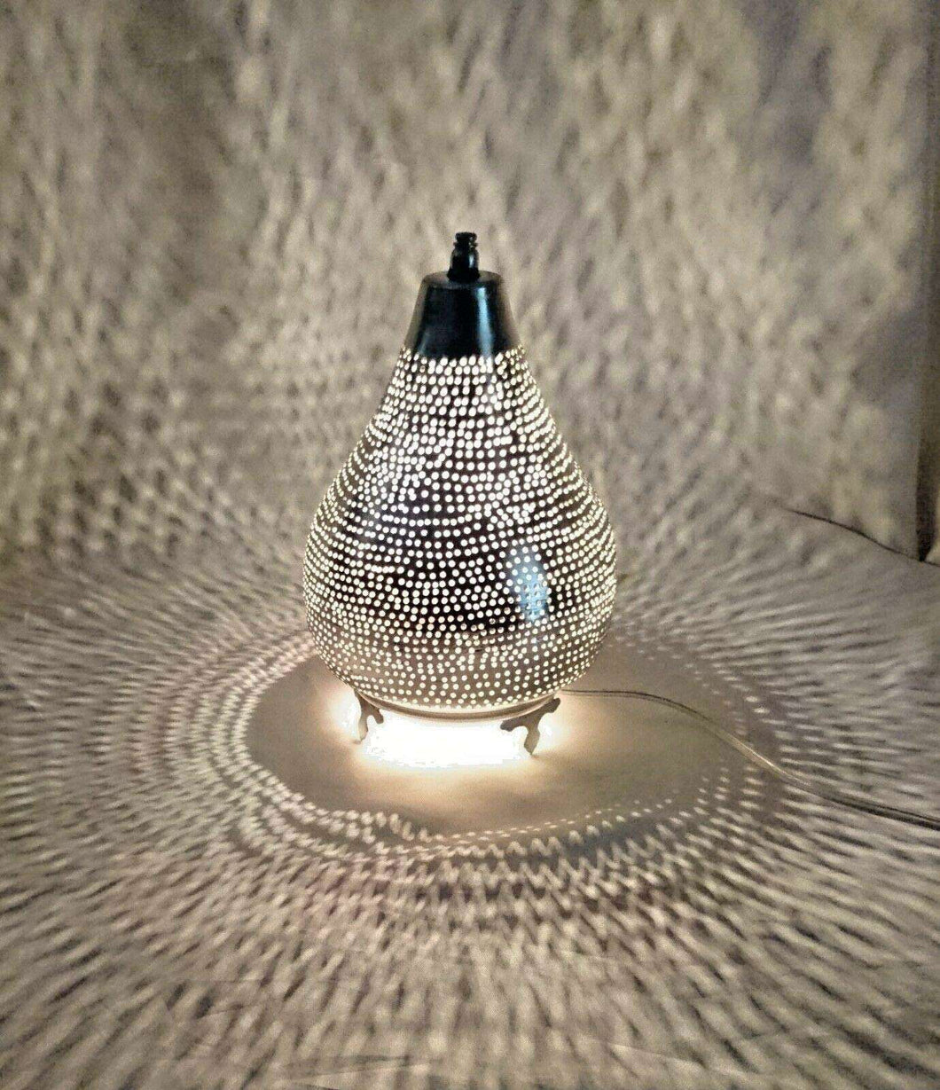 BM14 Silver Plated Moroccan Living Room Home Decor Filigrain Night Table Lamp