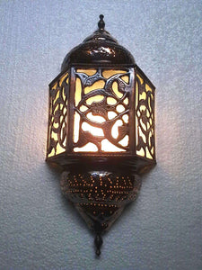 BR176 Floral Moroccan Brass Wall Decor Sconce Frosted Glass