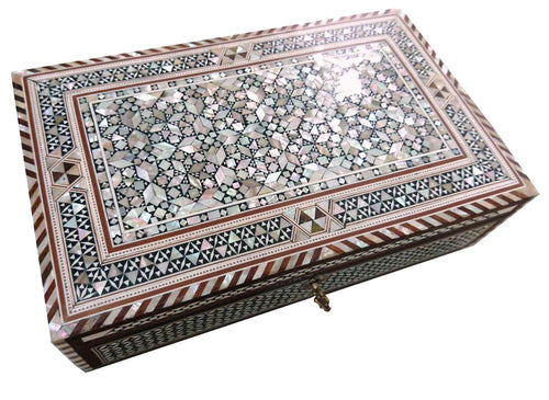 J75 Mother of Pearl Mosaic Trinket Egyptian Rectangular Velvet Jewelry Box