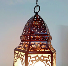 Load image into Gallery viewer, B221 Large Hexagonal Moroccan Lamp with White Frosted Glass