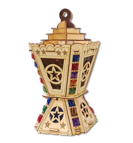 AA117 Ramadan Decor Square Laser Cut Jeweled Lantern with Multi-Colored LED Flashing Lights for Kids