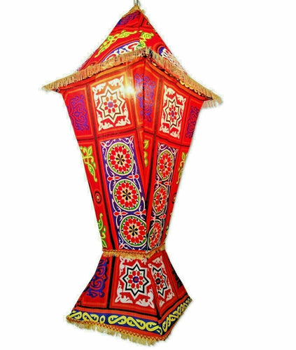 AA126M Tall (170 cm) Ramadan Decoration Egyptian Folding Square Islamic Eid khayamiya Textile Colored Fabric Floor Red Hanging Lamp