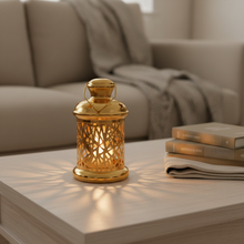 Load image into Gallery viewer, AA137 Gold Metal Candle Holder Lantern – Intricate Geometric Cutwork Star Motifs
