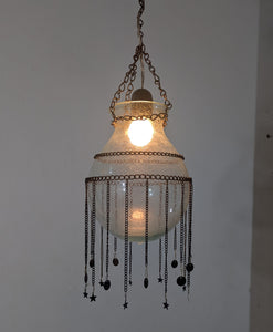 AA149 Mouth Blown Glass Hanging Lamp – Oxidized Chain Star Pendant Light 18.5cm