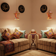 Load image into Gallery viewer, AA96R Khayamiya Fabric Folding Square LED Lantern — Wall-Plug Ramadan Decoration