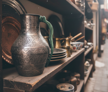 Load image into Gallery viewer, ANT5 Antique Ottoman Hand-Engraved Copper/Brass Ewer, Decorative Turkish Vessel