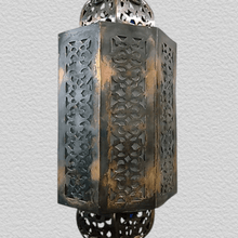 Load image into Gallery viewer, B150 Artisan-Made Moroccan Brass Hanging Antique Lamp with Decorative Glass Gems