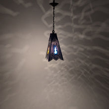 Load image into Gallery viewer, B199 Islamic Brass Pendant Lamp — Square Pyramidal Openwork with Colored Glass