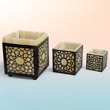 Load image into Gallery viewer, B210 Alabaster &amp; Brass Moroccan Votive LED Candle Holders Nested Tea-Light Set