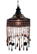 Load image into Gallery viewer, B219L Handcrafted Wrought Iron Gypsy Lampshade Glass Tears Decorative Pendants