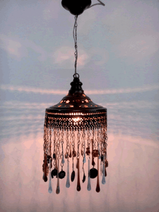 B219L Handcrafted Wrought Iron Gypsy Lampshade Glass Tears Decorative Pendants