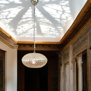 B260S Handcrafted Silver Perforated Steel Pendant Light – Moroccan Style Shadow