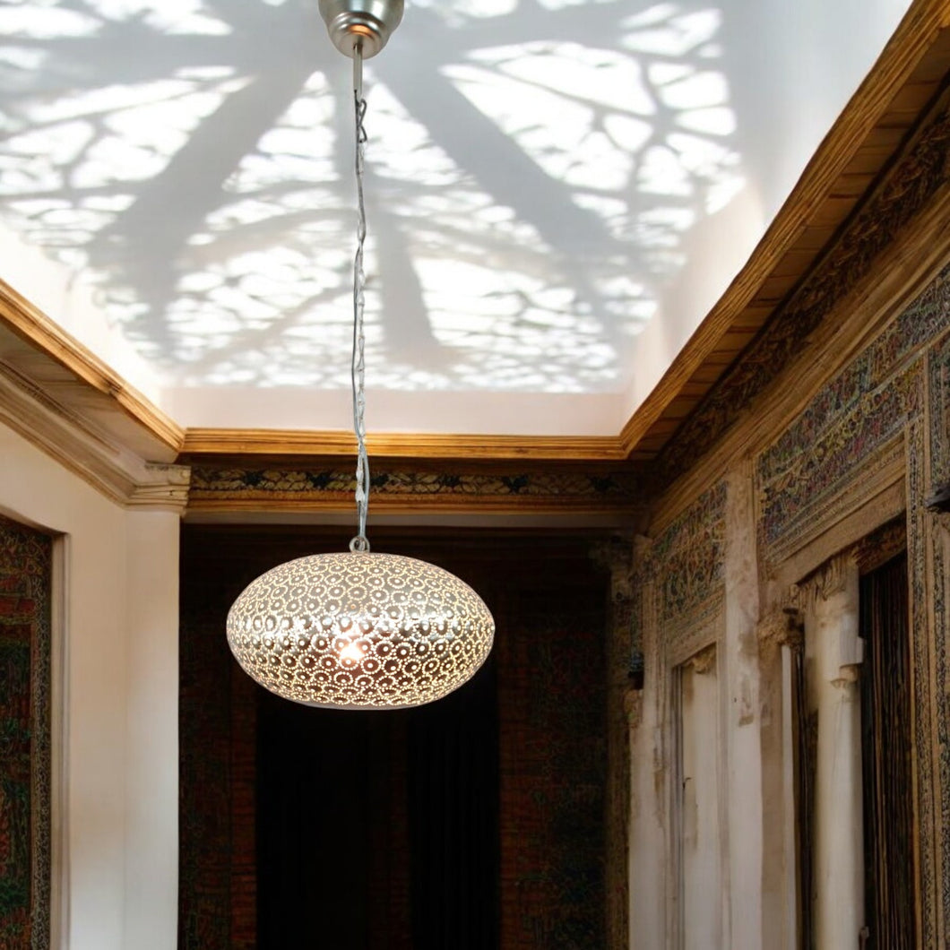 B260S Handcrafted Silver Perforated Steel Pendant Light – Moroccan Style Shadow