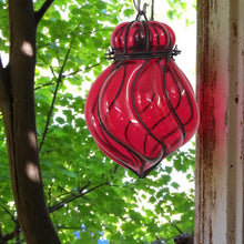 Load image into Gallery viewer, B279 Mouth-Blown Glass &amp; Wrought Iron Hanging Spiral Design Lamp